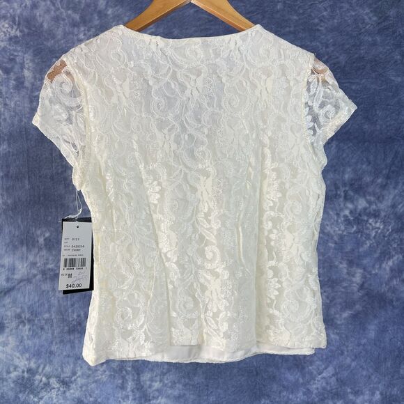 Vintage NWT AGB Byer Ivory Lace V Neck Shirt Sz M Cottagecore Coquette 90s - Picture 2 of 3